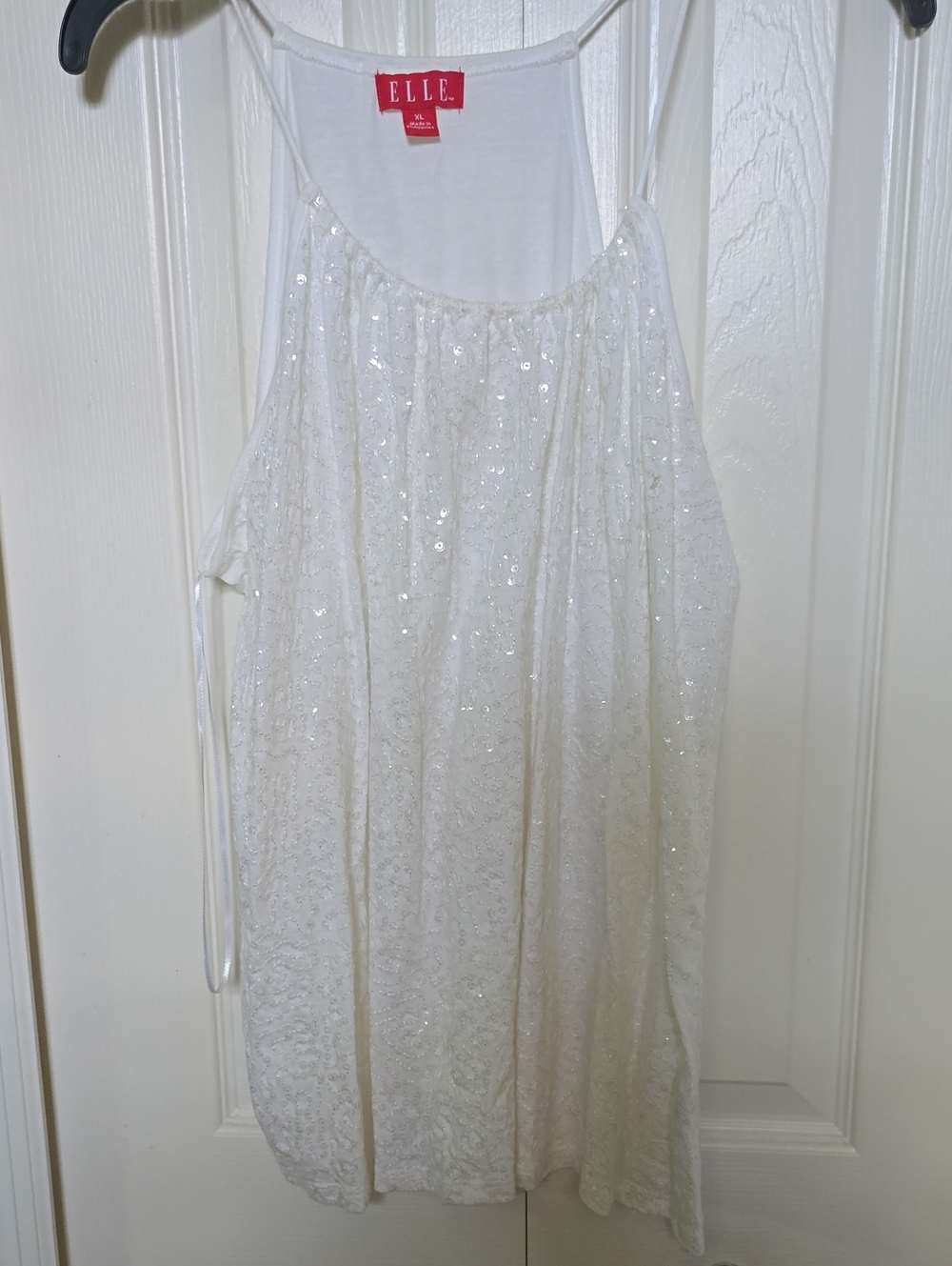Elle White Sequin Lace Chemise Slip